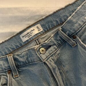 Abercrombie & Fitch High Rise flare Blue Jeans with Distressed Details